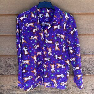 Disney Chip & Dale Womens Purple Fleece Button-Up Pajama Top L